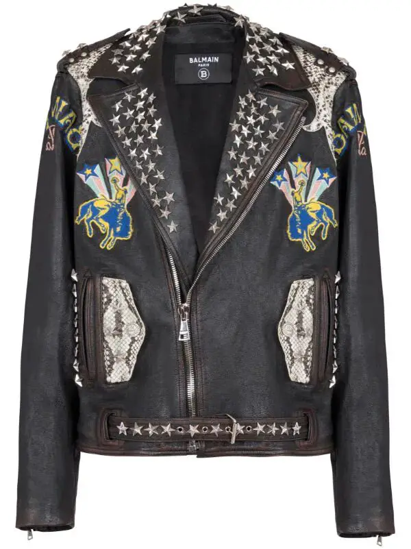 Balmain Embroidered Leather Jacket